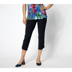 Women With Control Petite Tulip Hem Slim Crop Pants Womens XXS Black Capri NEW